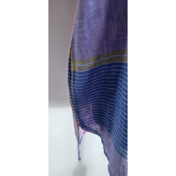 Beach Lunch Lounge Women's Cap Sleeve Striped Blouse Size Medium Multi Top Linen - Picture 3 of 10